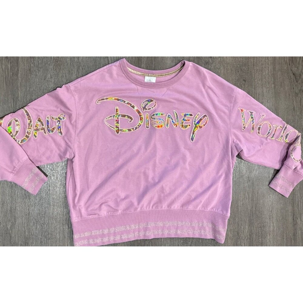 50th Anniversary Walt Disney World Shirt  Sweatshirt Womens L Crop Pink Bling